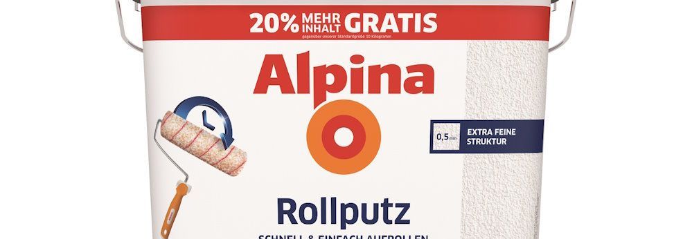Ein Eimer weißer Rollputz mit einem Abroller.
